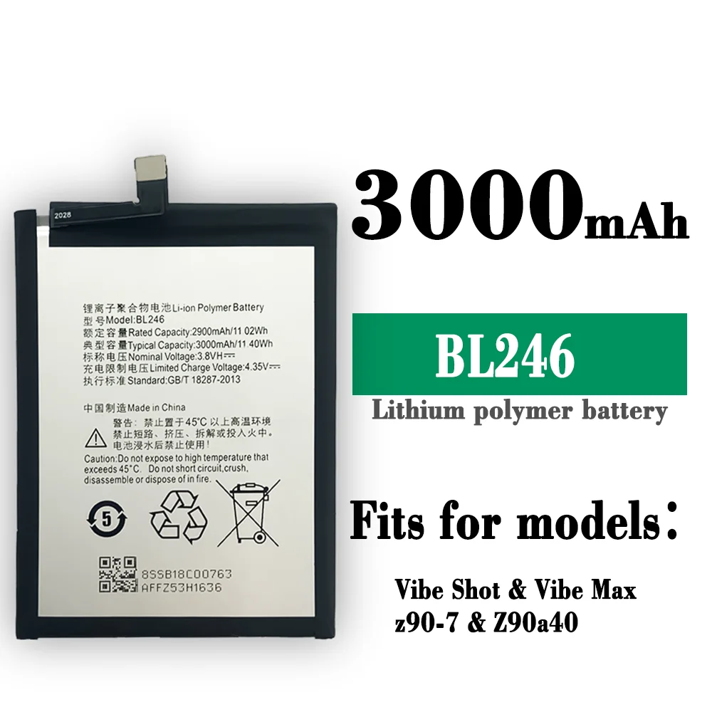 

2021 years 100% Original New Battery For Lenovo Z90 Battery BL246 Lenovo Vibe Shot Battery Z90A40 Z90-7 3000mAh Phone Batteries