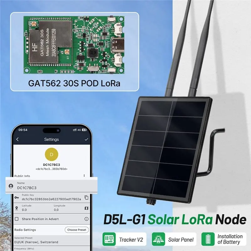 Фото D5L-G1 Meshtastic Solar Power Lora Repeater Node с платой 30dBi GAT562 30S, Lora Flashing Meshcore Mesh Node 868MHZ-ABPP №2