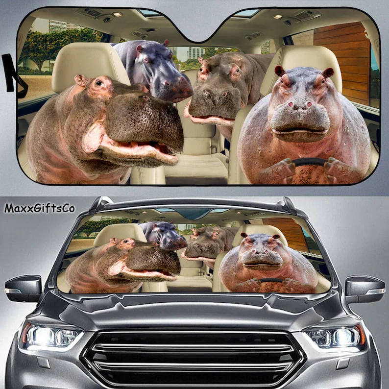 

Hippo Car Sun Shade, Hippo Windshield, Family Sunshade, Hippo Car Accessories, Car Decoration, Gift For Dad, Mom