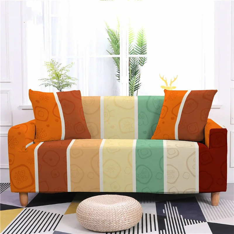 

Striped Print Stretch Sofa Cover Rustic Style All Inclusive Furniture Protector for Living Room Armchair Recliner Couch Covers