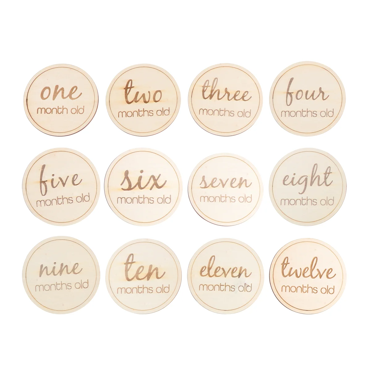 

12 Pcs Toddler Newborn Shower Gift Memorial Gift Baby Weeks Milestone Card Baby Milestone Cards Wooden Engraved Discs Wood Signs