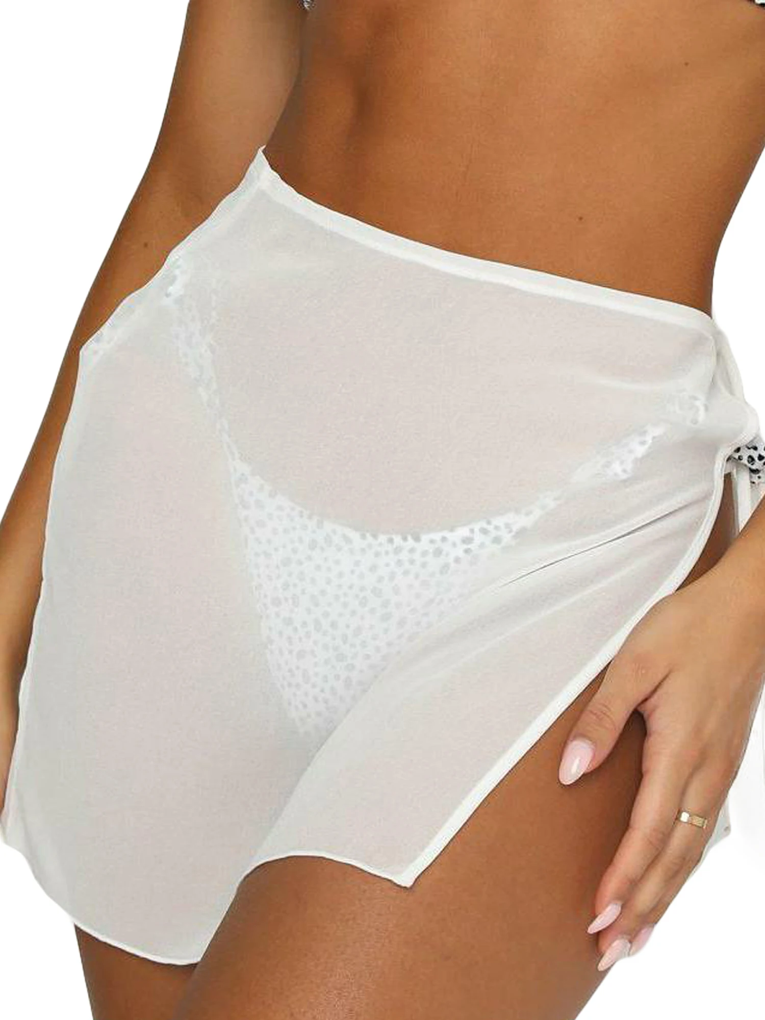

Women s Flirty Lace Overlay Mini Skirts - Stylish High Waist See-Through Bottoms for Poolside Glamour and Beachwear
