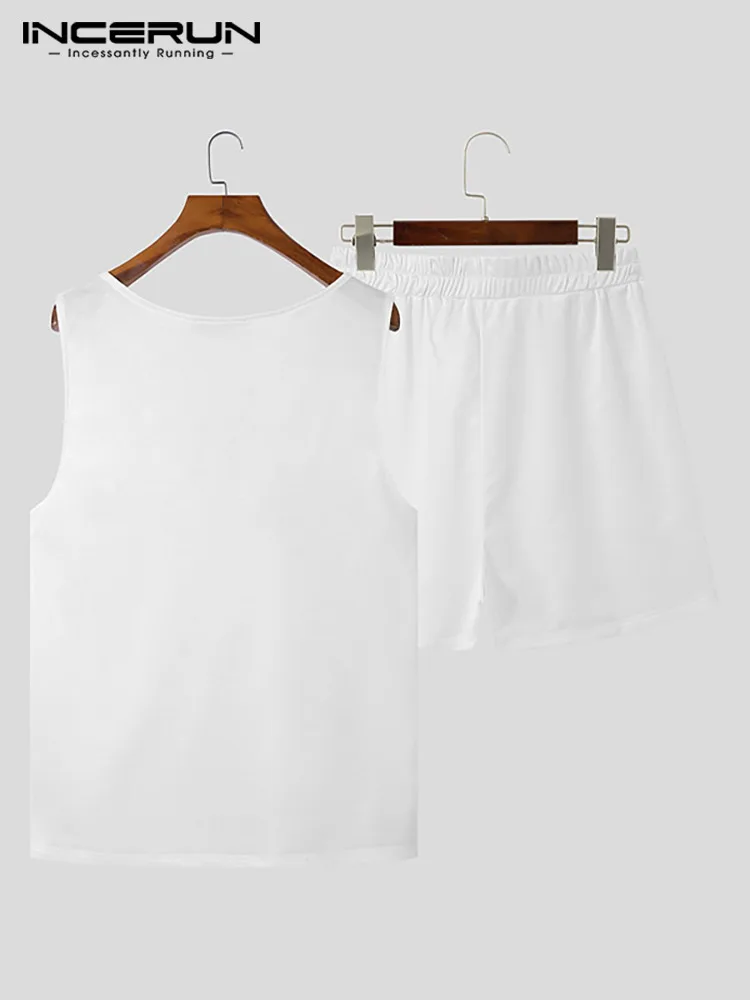 INCERUN 2023 Comfortable Homewear Men's Zip Contrast Color Vests Shorts Suit 2 Pieces Fashion Casual Male Streetwear Suits S-5XL