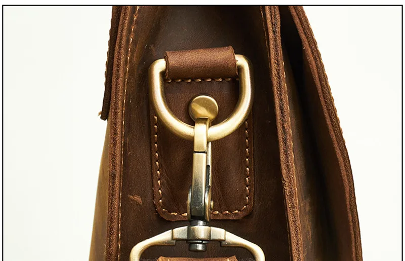 Vintage Crazy Horse cowhide Men's Business Briefcase Daily Work Office 15.6-inch Laptop genuine leather Shoulder Messenger Bag