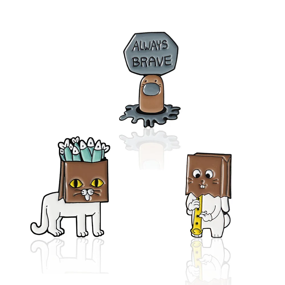 

Брошь с изображением кота, головы в коробке, на заказ