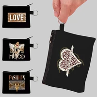 mini canvas zipper coin purse wallet small tote bag leopard print pattern card holder cosmetic bag wallet for men and women
