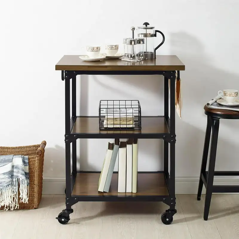 

Nellie Multifunction Cart, Kitchen Storage, Rustic Antique Oak/Black Table Kitchen Cart Home Kitchen Furniture