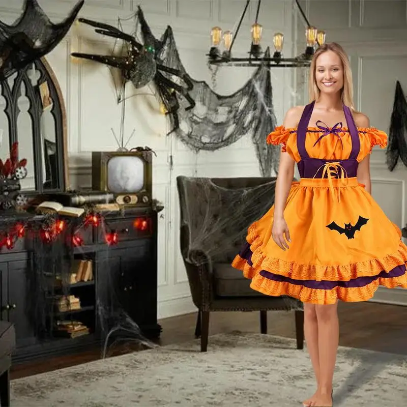 

Вышитая Тыква горничная наряд Французская горничная маскарадный КОМПЛЕКТ Хэллоуин необычные украшения для праздника вечеринки декоративные принадлежности