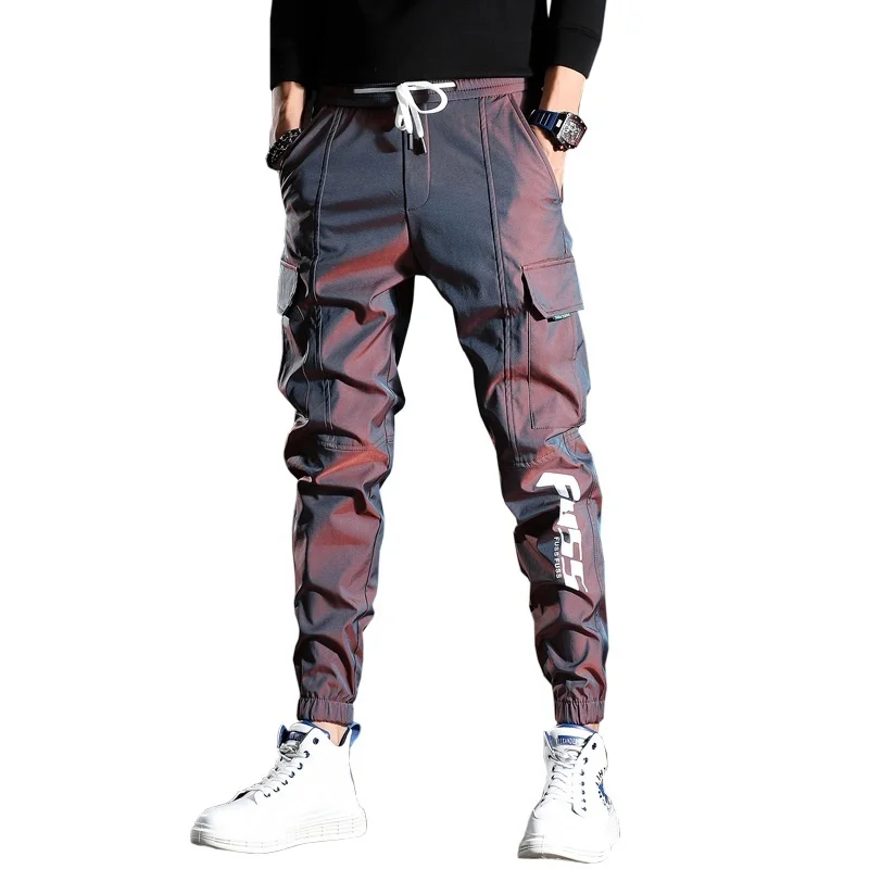 

2023 Reflective Cargo Pants Men Handsome Joggers Casual Streetwear Drawstring Hip Hop Men Clothing Jogging Pants Trousers Men