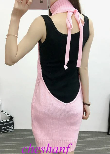 2022 Summer New Turtleneck Sleeveless Long Virgin Killer Sweater Japanes Knitted Sexy backless Women Sweaters And Pullovers | Женская