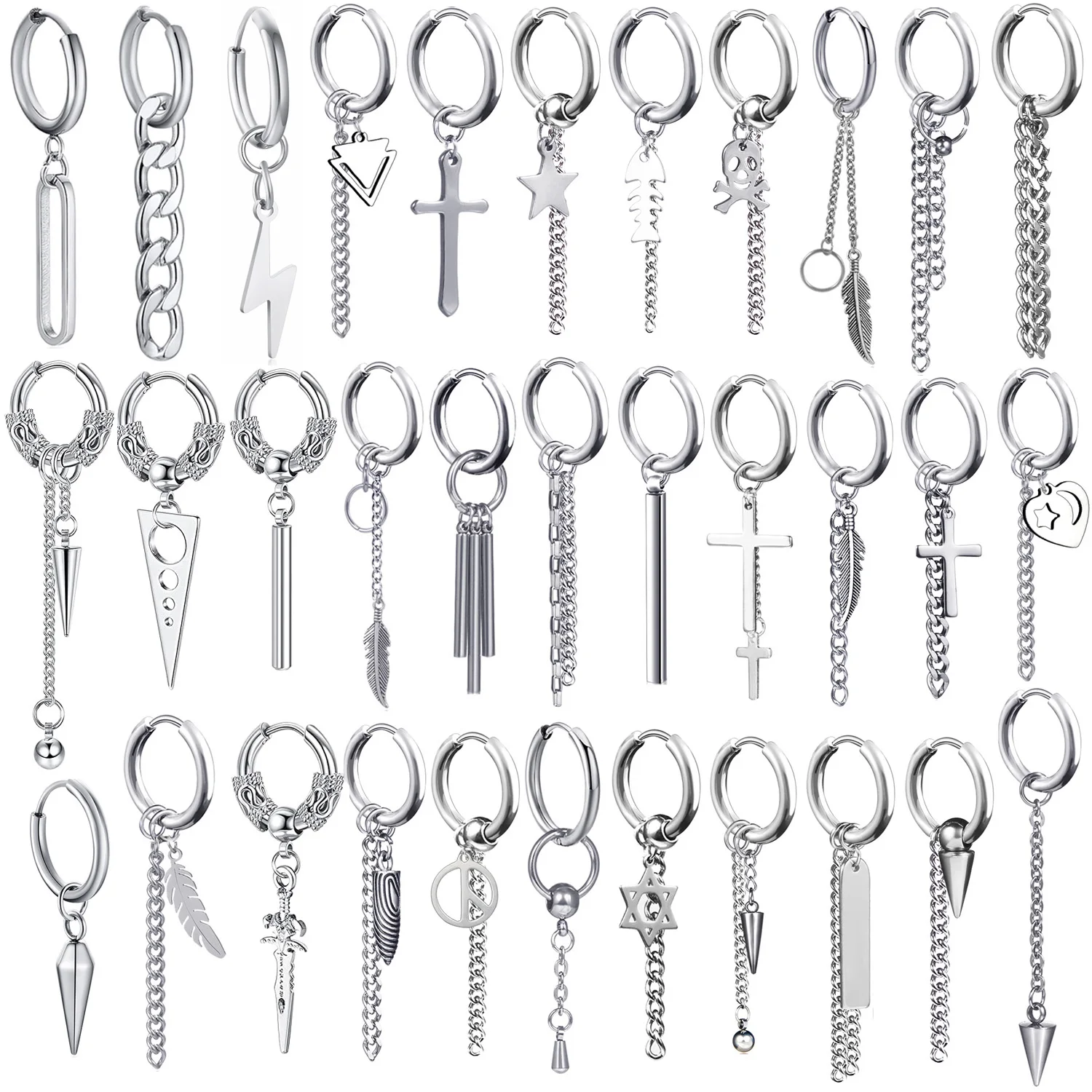 

New Punk Stainless Steel Chain Hoop Earrings For Women Men 2021 Trendy Goth Pop Hip Hop Pendants Ear Jewelry Accessories Earring