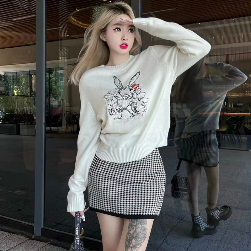 

Embroidered Long Sleeve Cashmere Sweater Tops Winter Hot Clothes Knitwears Korean Fashion y2k Clothes Knit Pullover Sweater