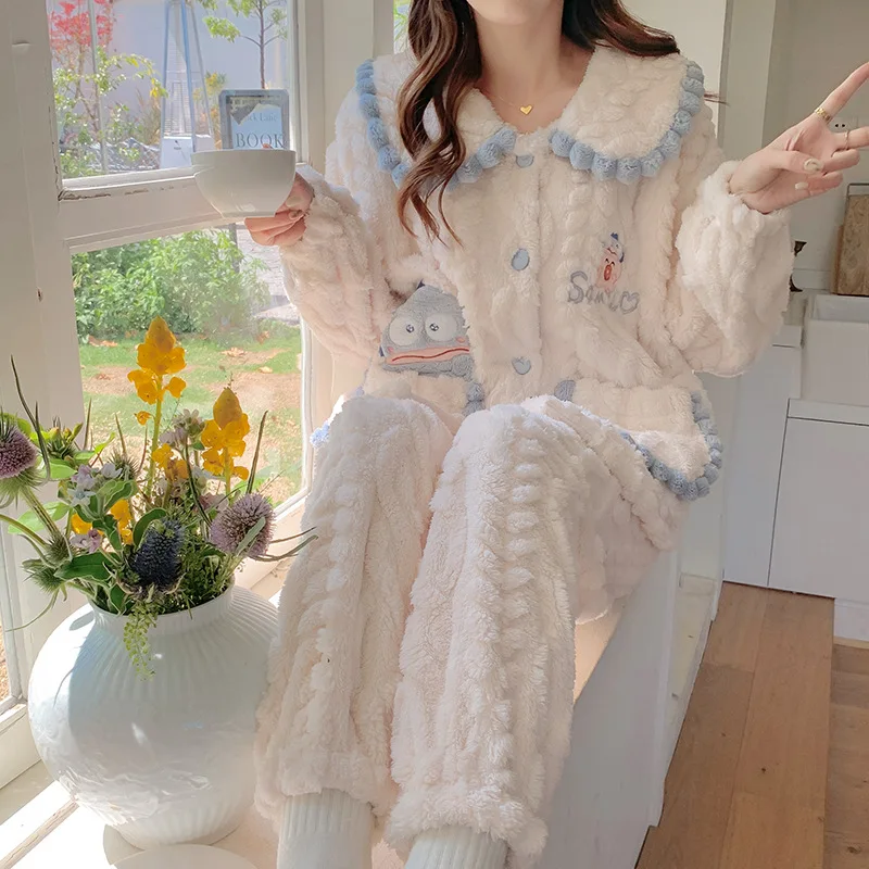 

Kawaii Sanrio Pajamas Hangyodon Winter Cartoon Thickened Adult Suit Cute Doll Collar Warmth Home Furnishings Toys Girls Gifts