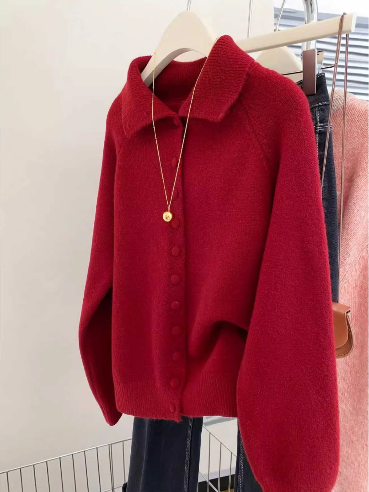 Зимний красный свитер с кукольным воротником больших размеров 0 00–50 00 кг