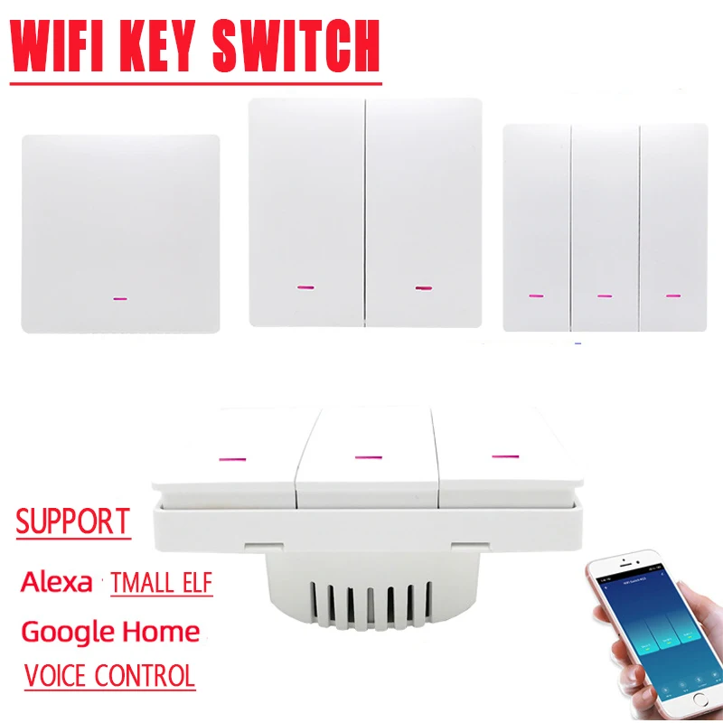 

Умный выключатель Tuya с поддержкой Wi-Fi, 220 В, 2/3 клавиши