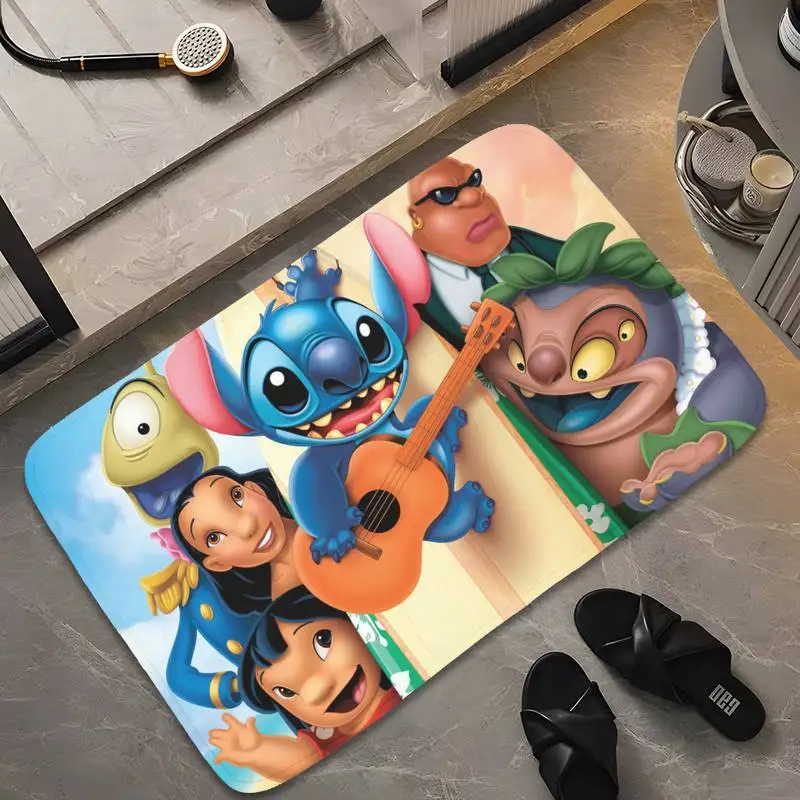 

Disney Stitch Newest Flannel Living Room Carpet Solid Color Absorbent Front Door Mat Kids Bedroom Soft Bathroom Anti-Slip Mat