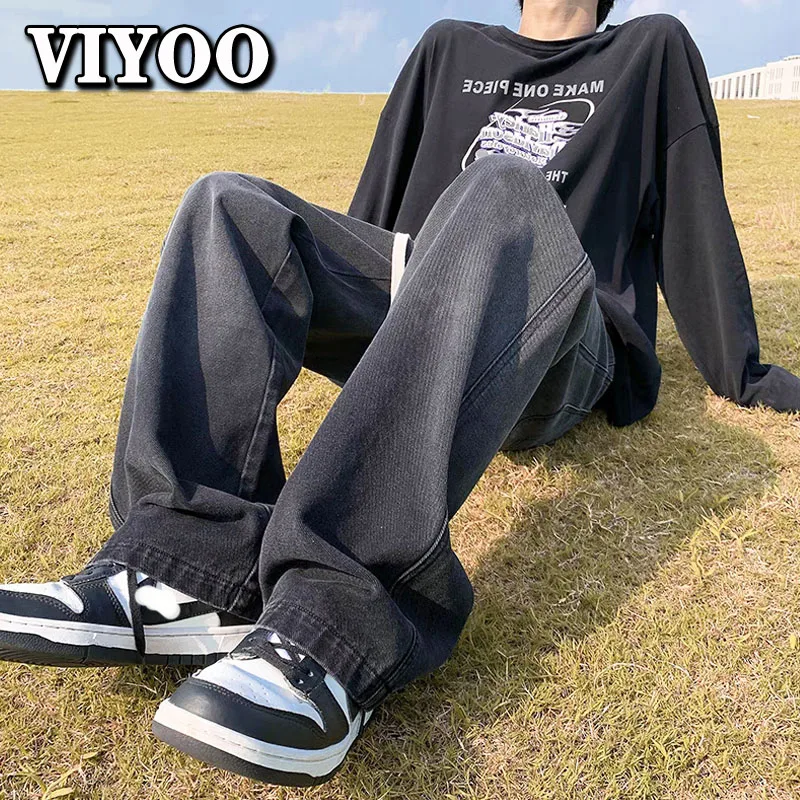 Men's Oversized Plus Y2K Clothes Jeans Korean Casual Pants High Street Straight Wide Leg Trousers Baggy Jeans Streetwear For Men