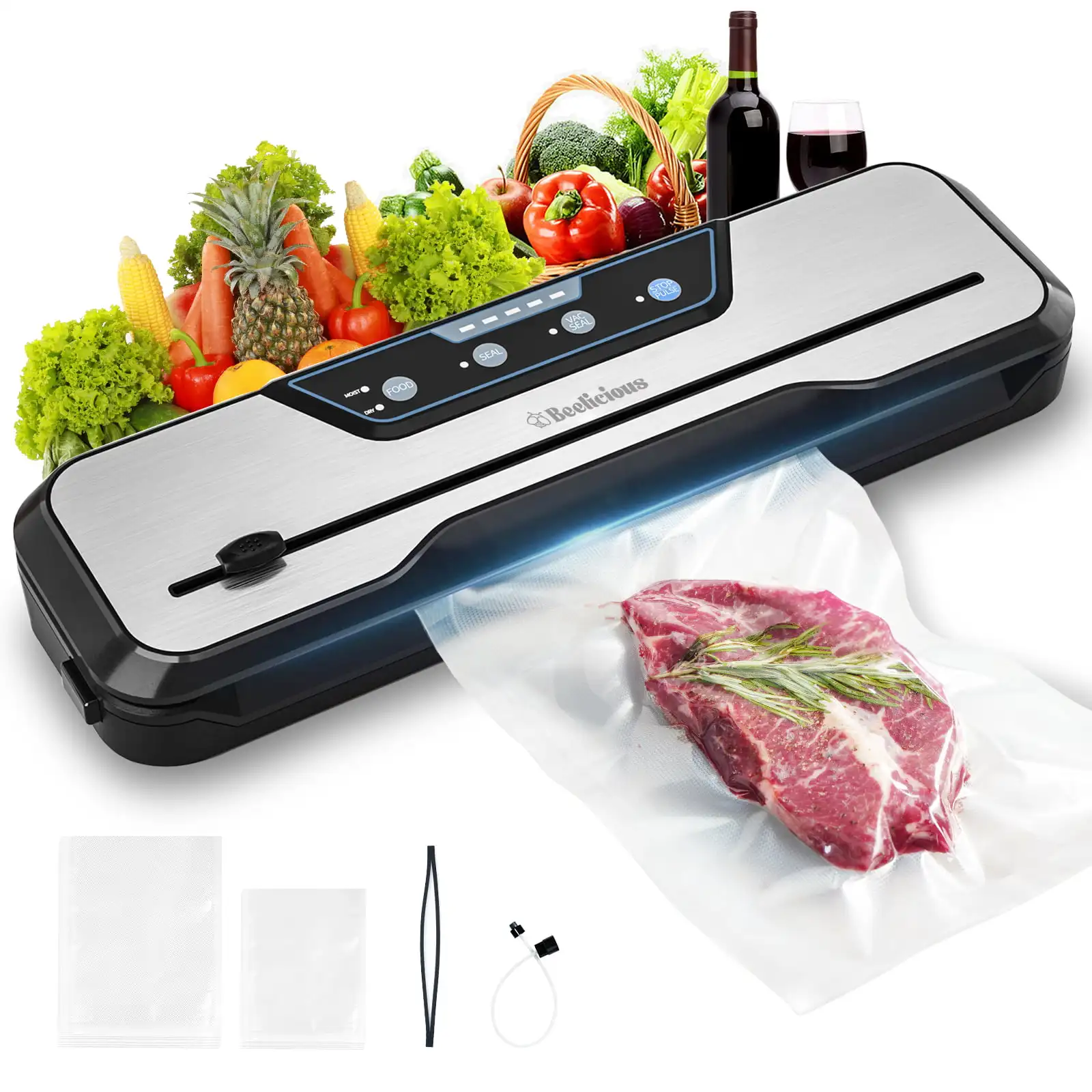 

Vacuum Sealer Machine with Starter Kit, 8-In-1 Powerful Food Vacuum Sealer, with Pulse Function, Moist&Dry Mode and External VA