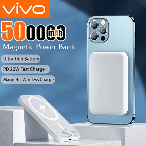 Внешний аккумулятор VIVO 500000 мАч с магнитным креплением, беспроводная зарядка 25 Вт, прочный портативный быстрый зарядник большой емкости для Magsafe, для iPhone и Samsung