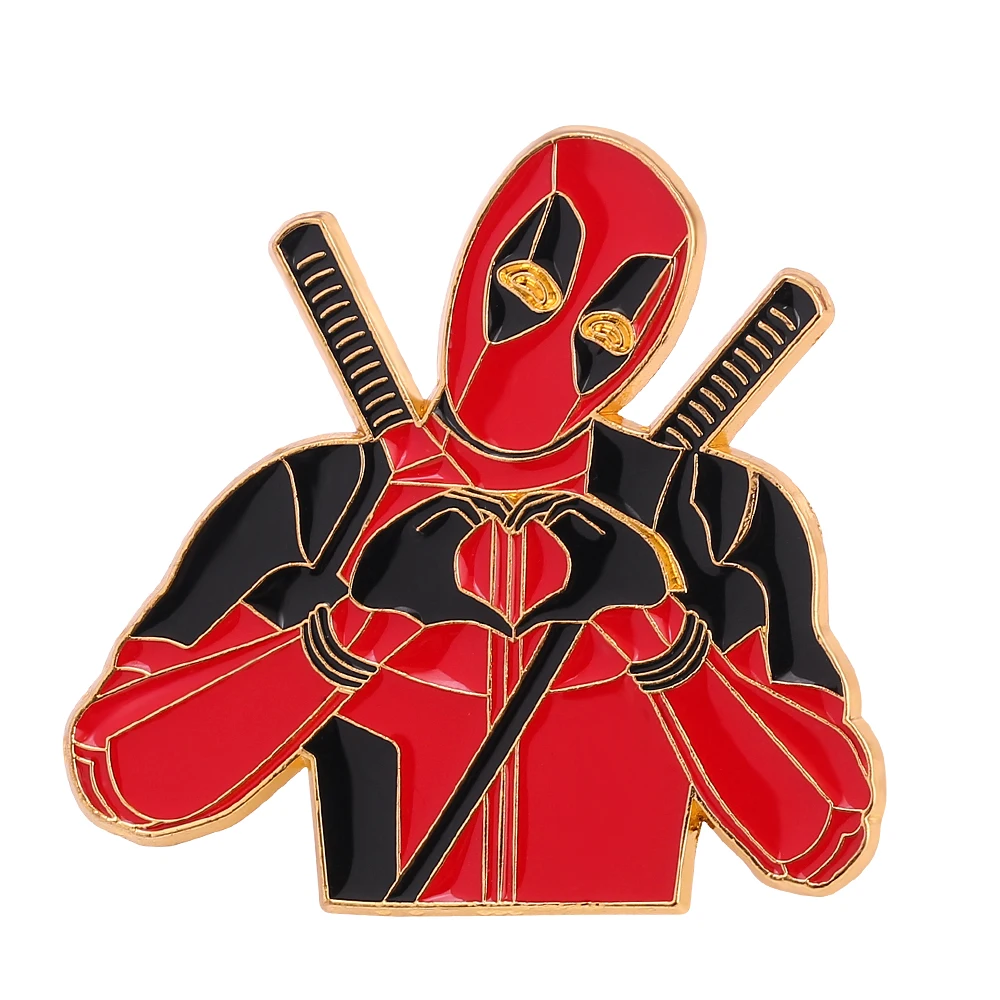 

Marvel Movie Anti-hero Deadpool Finger Heart Brooches Metal Enamel Badges Cute Wade Winston Wilson Lapel Pins Gifts Jewelry