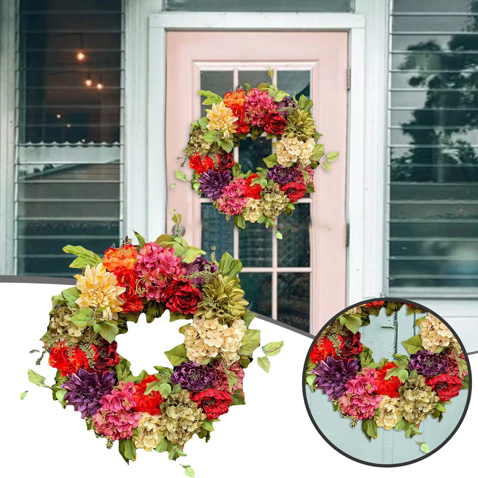 

Spring Summer Wreath For Front Door Outside Artificial Peony And Hydrangea Flower Wreath Wreath Hanger for Tall Front Door