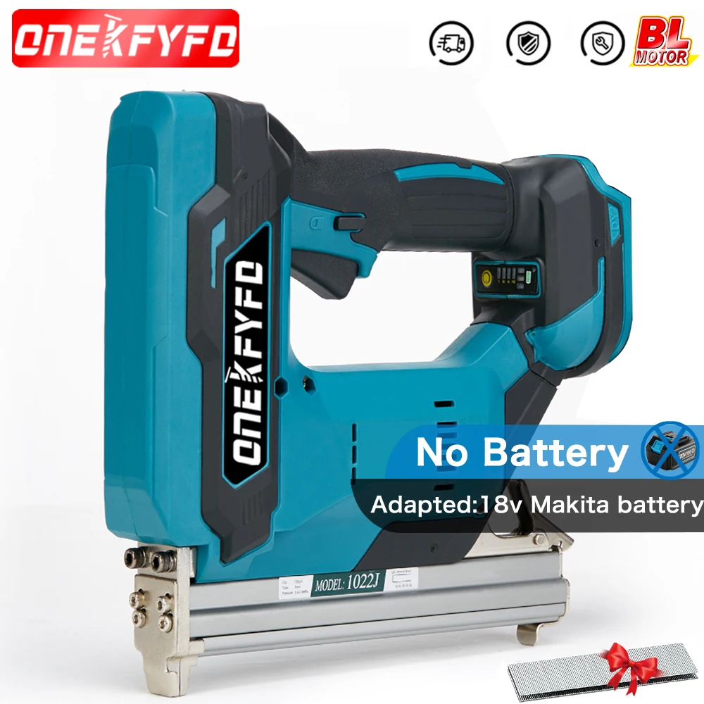 Brushless Rechargeable 1022J Electric concrete Nail Gun Stapler Nailer Woodworking Lithium + 1set Nail For Makita (NO Battery)