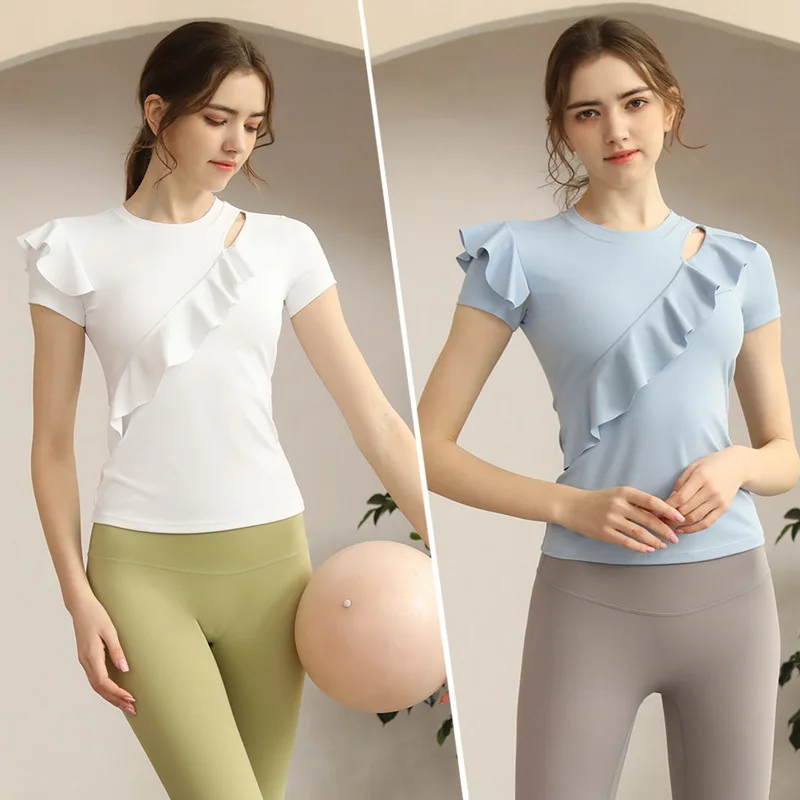 

Yoga Shirt Nude Feel Sports Workout Clothes Ruffle Top Tops for Women