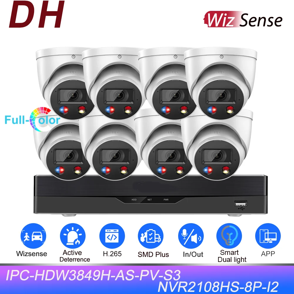 

DH Security Kits 4K 8CH NVR2108HS-8P-I2 8MP Wireless Wizsense IPC-HDW3849H-AS-PV-S3 сетевая система видеонаблюдения
