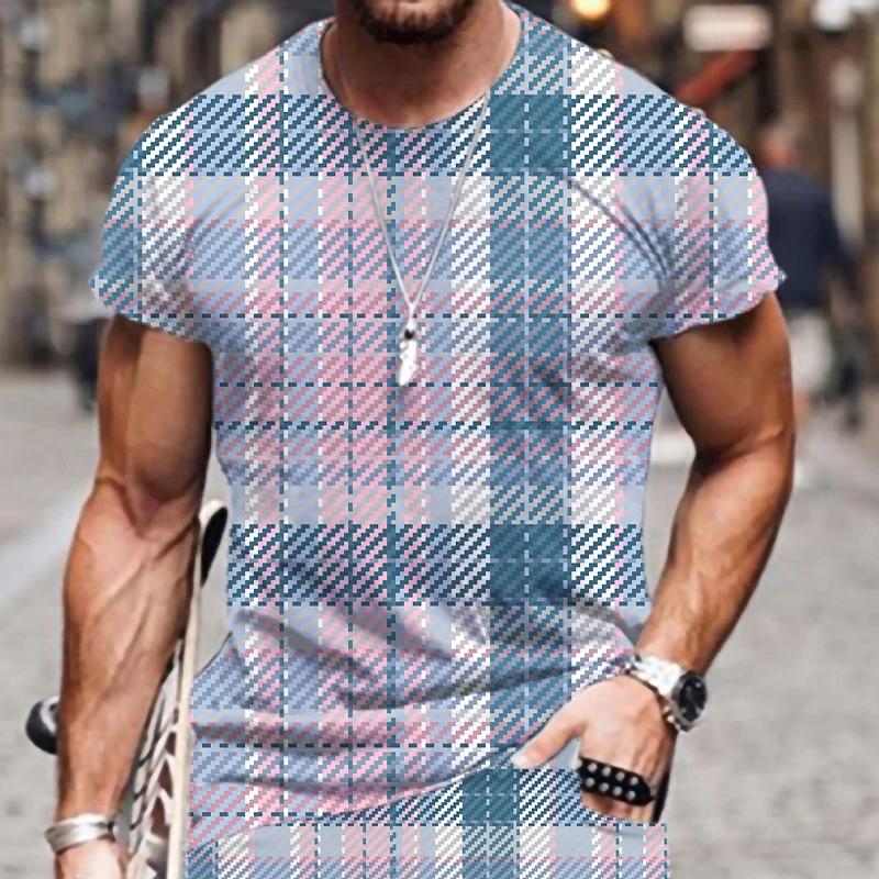 

Plaid Stripe Pattern 3D Printed Male Funny Style Men Clothing Fashion Ho T Shirt for Men Tops Loose 2022 O-Neck Hip Hop Luxury