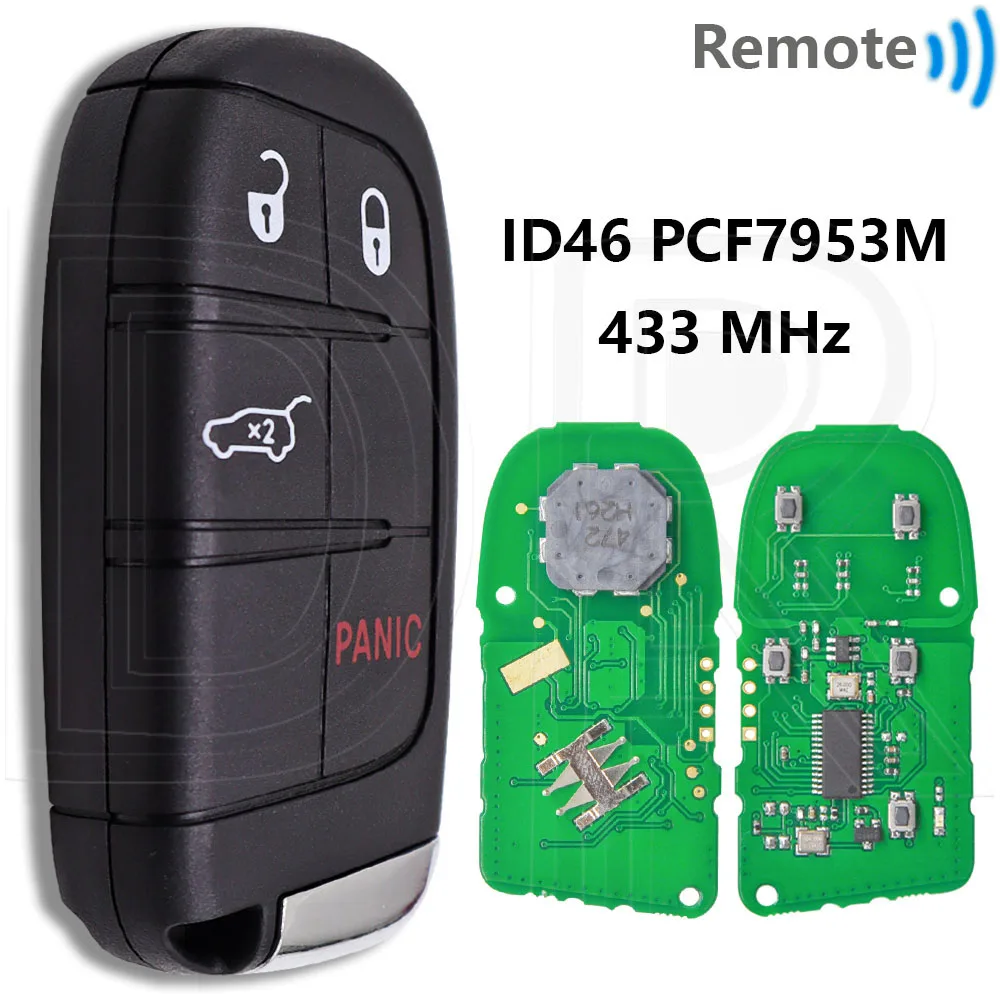 

Отличный ID46 PCF7945/53A 433 МГц бесконтактный автомобильный дистанционный ключ для Jeep Grand Cherokee Chrysler Dodge Journey Challenge RAM SRT Hellcat
