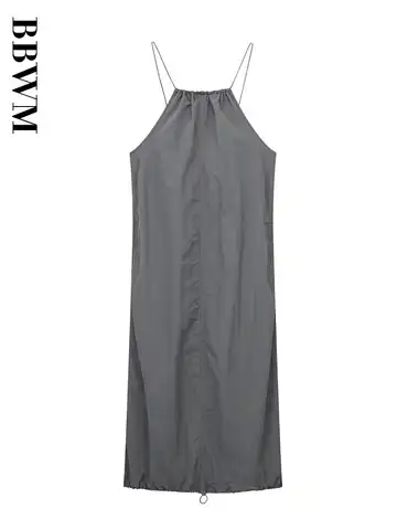 Nylon Women O Neck Straps Midi Dress Woman Fashion Summer Backless Dresses for Women 2023 Casual Chic Female Loose Dress