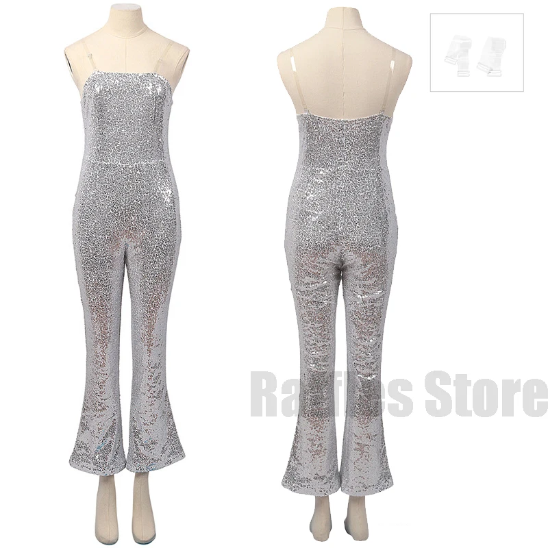 

Movie Princess School Cosplay Sequin Costume for Women Margot Robbie Clothes Jumpsuit Suspenders Halloween Party Stage Uniforms