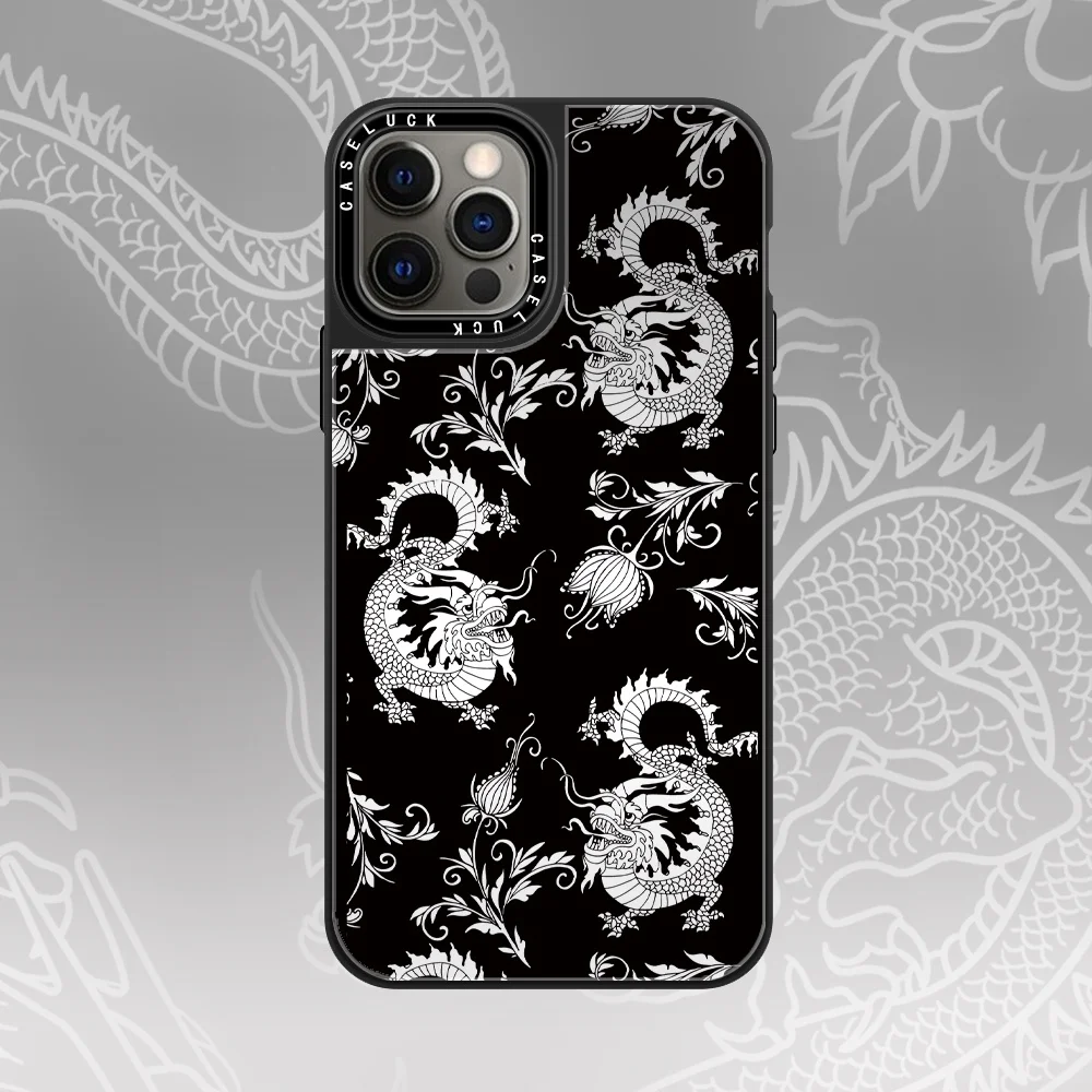 Зеркальный чехол с рельефным черным драконом для iPhone 13 Mini 12 11 Pro Max X XS MAX XR 7 8 Plus SE