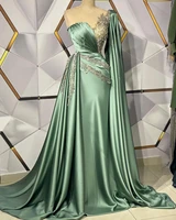 real image green mermaid evening dresses one shoulder long sleeve sweetheart prom gowns custom made formal party wedding dresses