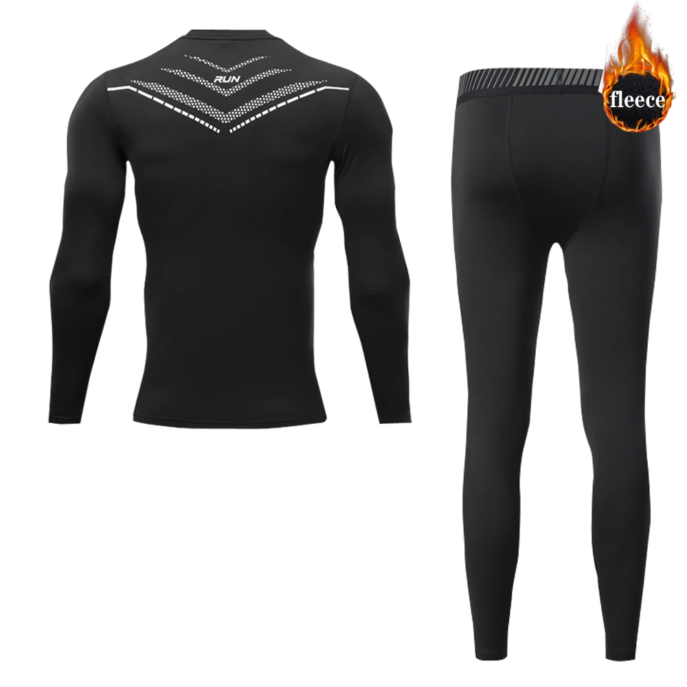 Men's Fleece Thermal Underwear Leggings Children's Winter Jogging Quick Dry Training Clothes Compression Tights Sports Suit