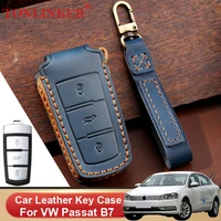 genuine leather car key case for volkswagen vw old passat cc b6 passat b6 b7 shell remote cover car styling keychain accessories