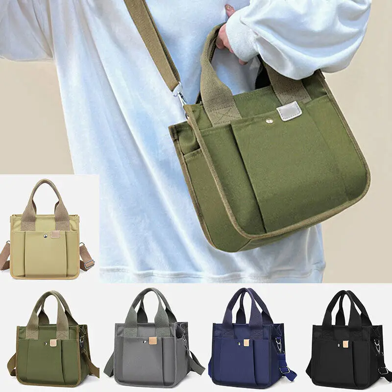 Women Canvas Shoulder Bag Adjustable Strap Handbag Cross Body Bag Messenger Tote Bag Solid Color Zipper