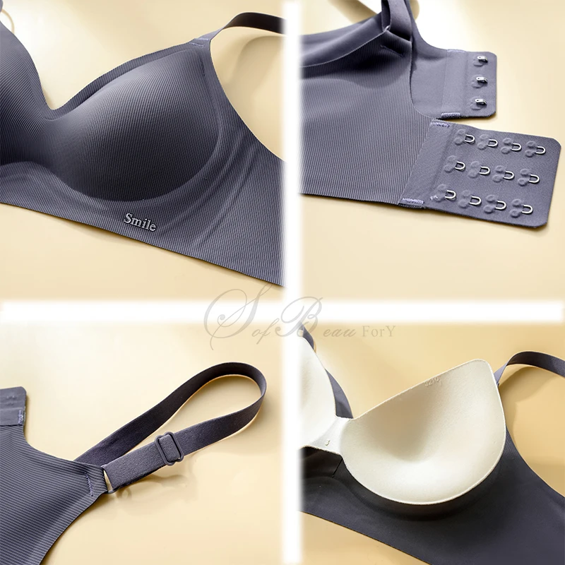New Soft Support Strips Skin-friendly Women Underwear Close-Fitting No Steel Ring Gathered Up Beautiful Back Latex Cup Bra