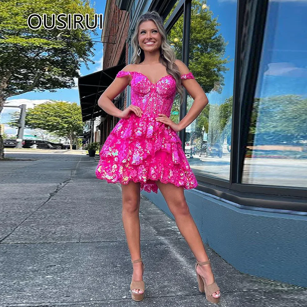 Очаровательное блестящее кружевное свадебное платье OUSIRUI с открытыми плечами