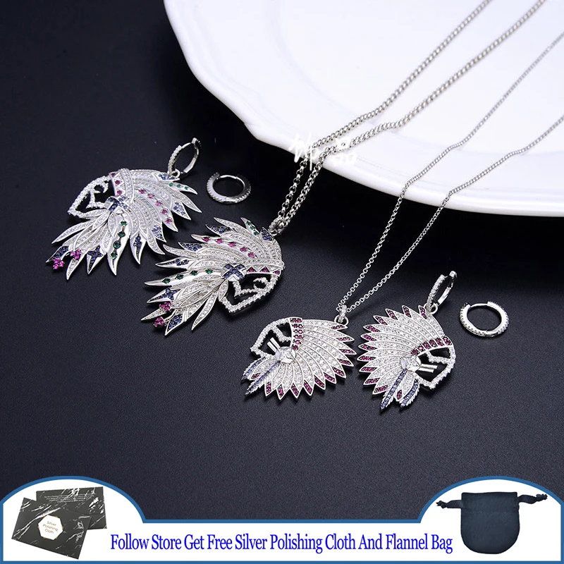 

Indian Chieftain Tribe Earring Necklace S925 Sterling Silver Mysterious Retro Religious Belief Style Couple Festival Jewelry