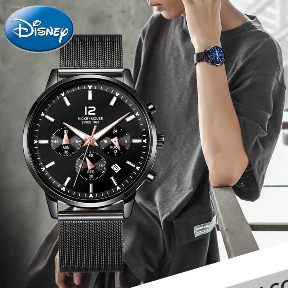 

Disney Men Watch Mickey Junior Three Eyes Chronograph Waterproof Student Quartz Clock Boy Male Zegarek Relojes