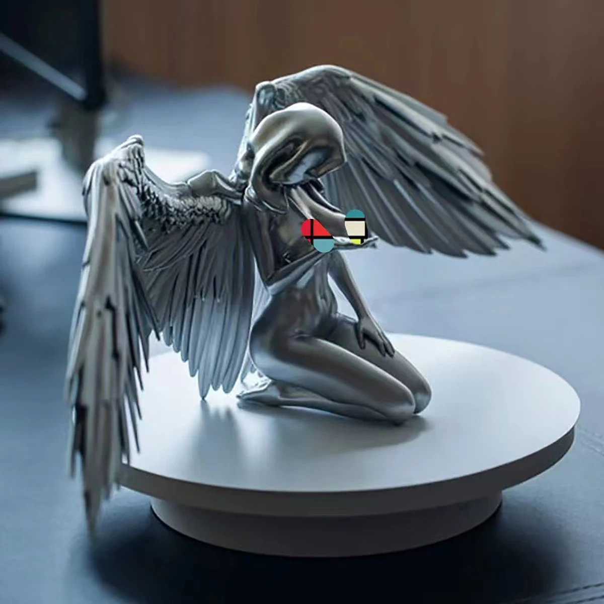 

Silver Angel Wings Resin Handicraft Desktop Decoration Gardening Decoration Gift Damaged Angel