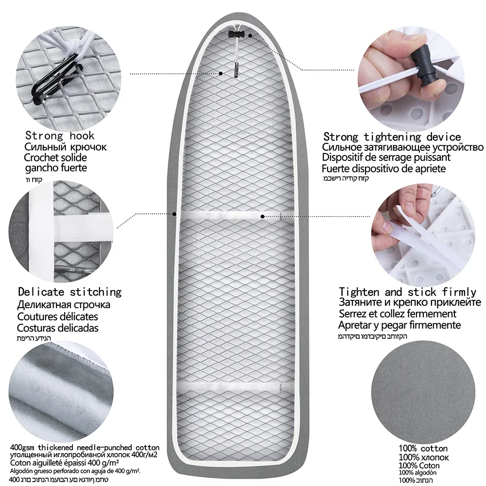 

Duty Ironing Cloth Board Cover Reflective Ironing Heavy Padding Resistant, Heat Cover Scorch With 140x50cm Cotton Pad