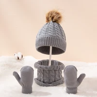 new winter cute knit hat scarf gloves sets for 0 3 years kids boys girls cotton warm pom pom knit hatscarfgloves 3 pcs sets