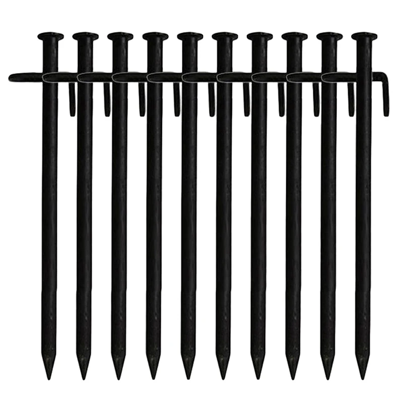 

ELOS-10 Pcs Heavy Duty Black Steel Metal Tent Nail Camping Stakes Pegs Ground Nail
