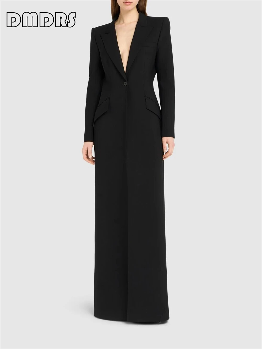 Элегантный Длинный блейзер на одной пуговице для женщин Осень-зима облегающий