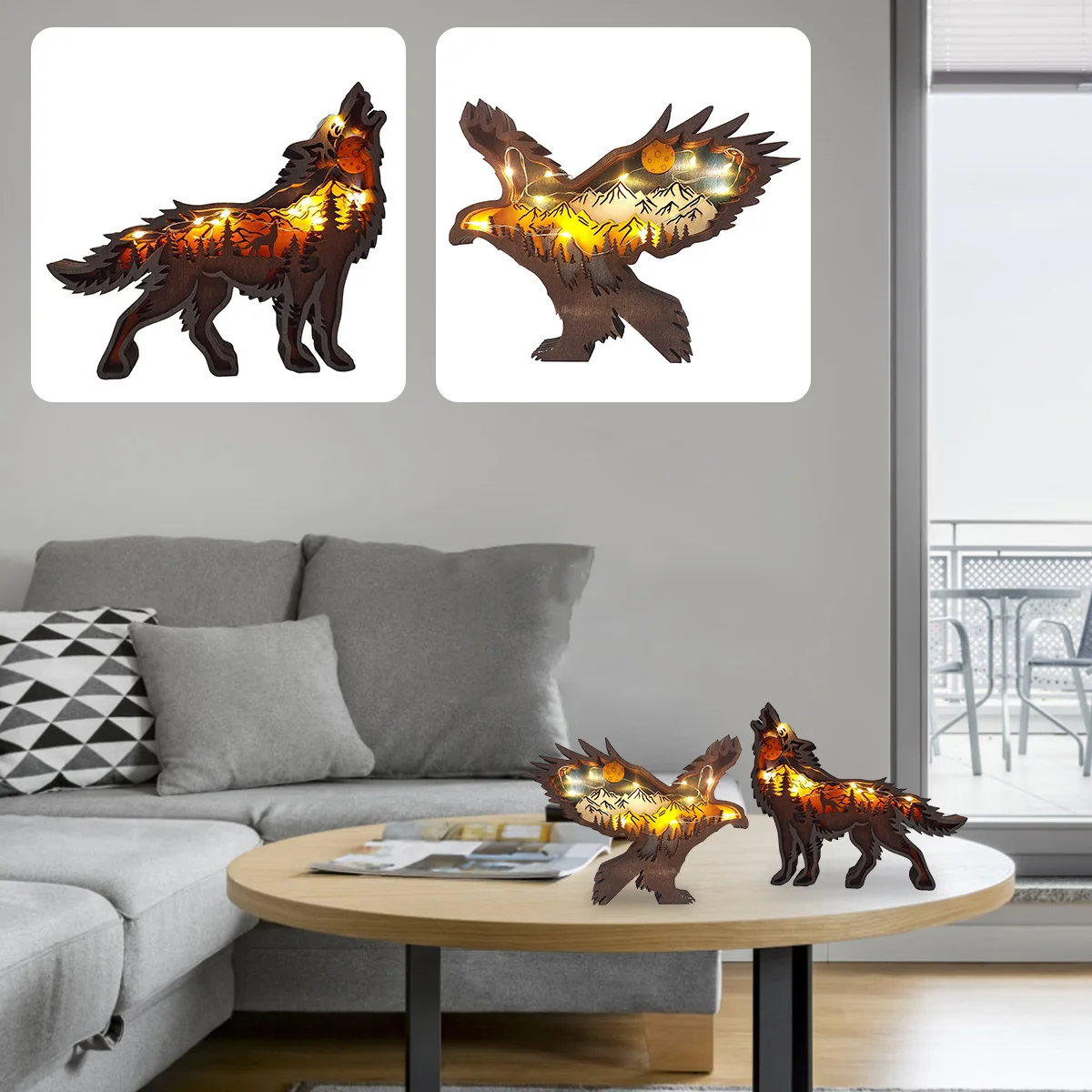 Деревянное животное искусство волк тотем офисное украшение для дома поделки