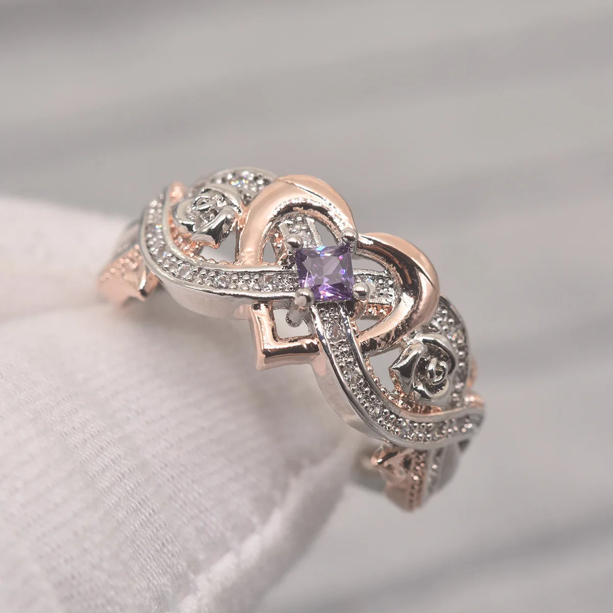 

Fashion Bi-color Set Purple Gemstone Women's Ring