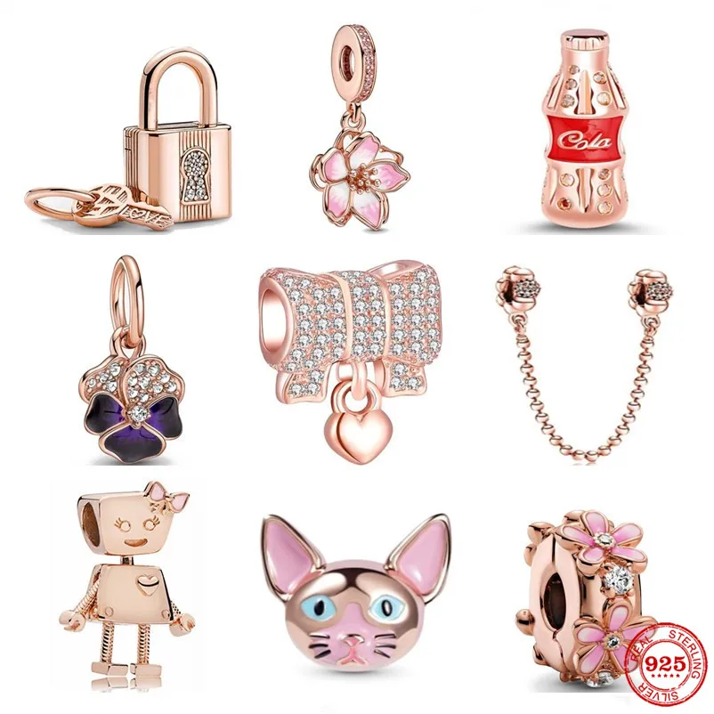 Новинка 925 серебро розовое золото Зажим цепочка из бисера Кулон висячий ключ и