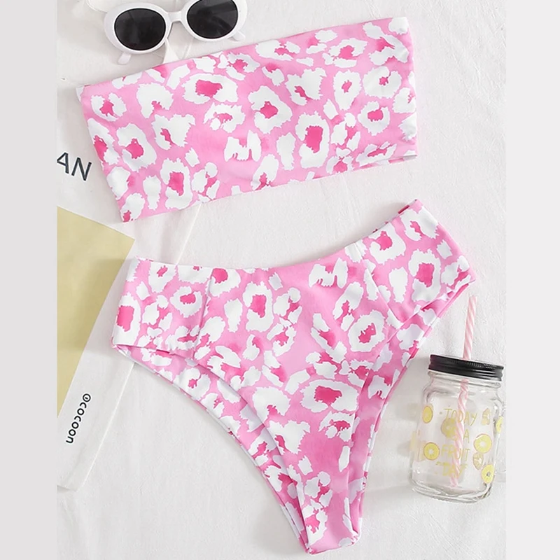 

Женское бикини с леопардовым принтом и высокой талией, соблазнительный маленький купальник из 2 частей с разрезом